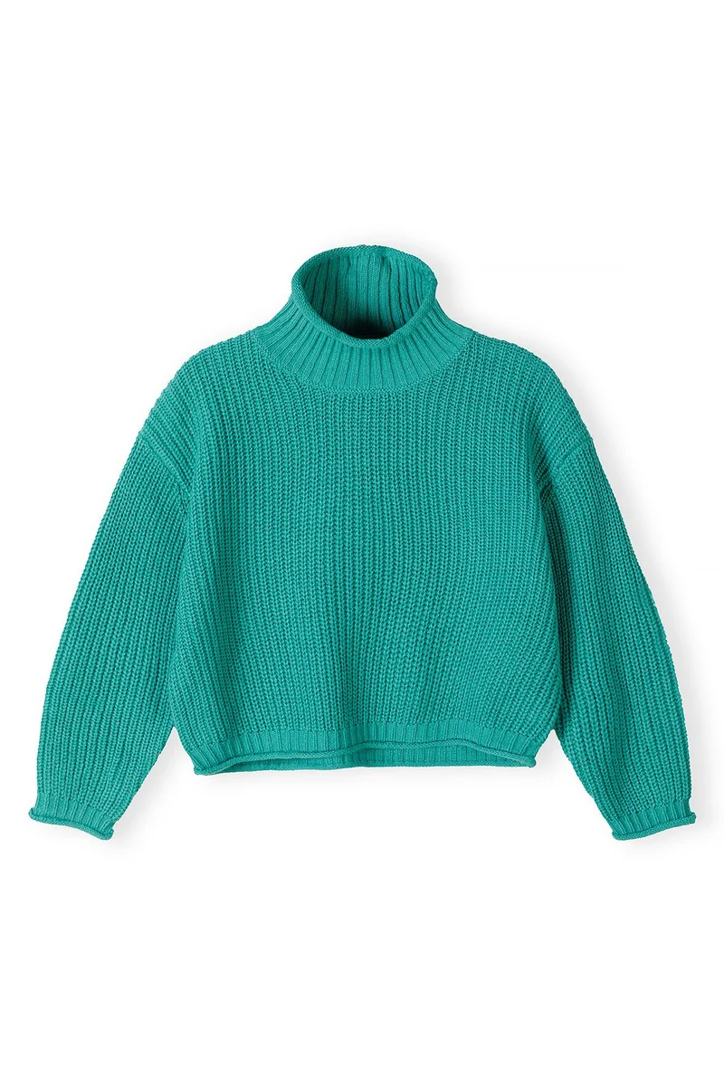 Girls' high-neck ribbed jumper in green