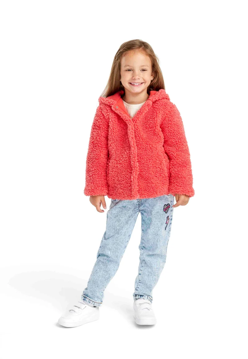 Girls' teddy jacket in coral red