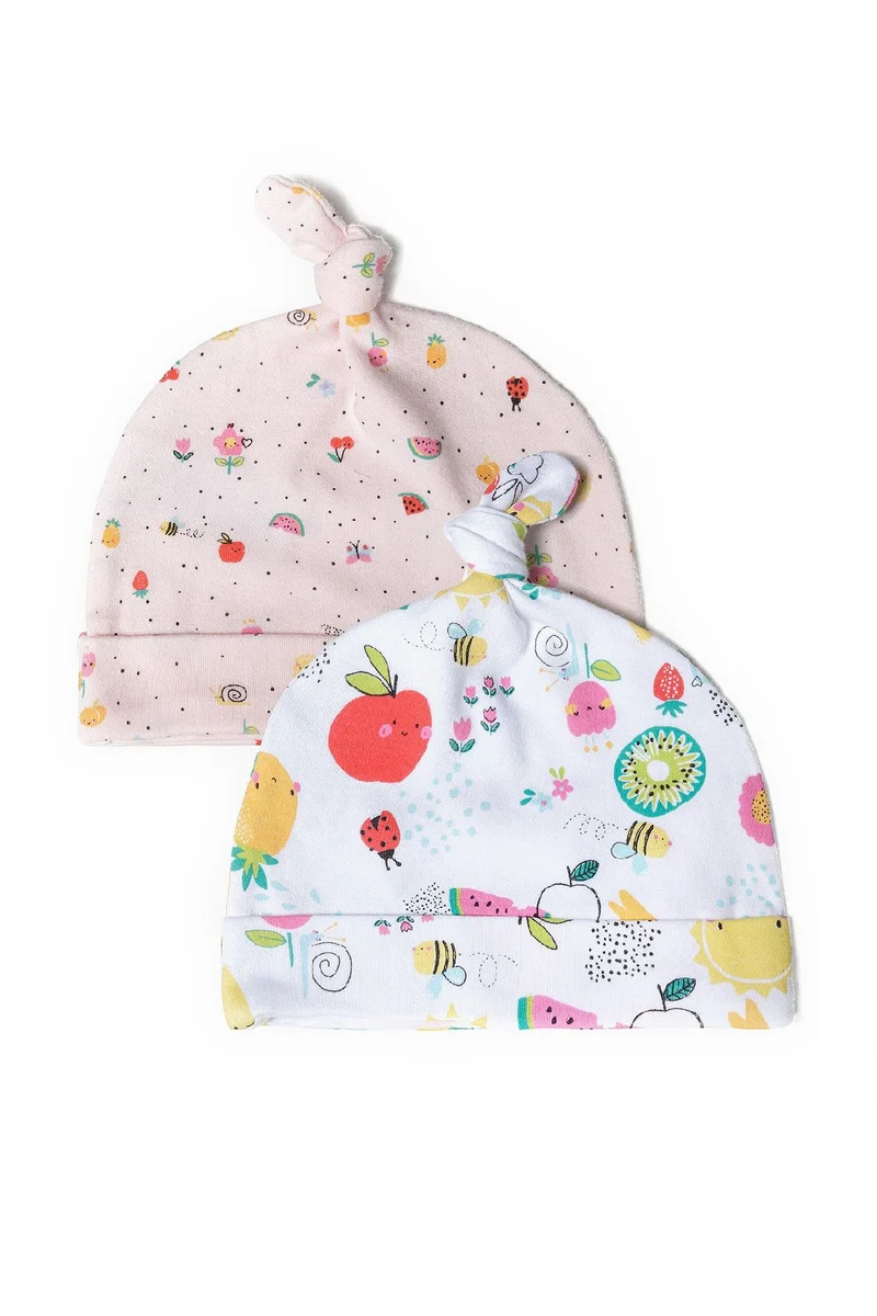 Girls' hats 2-pack in white and pale pink