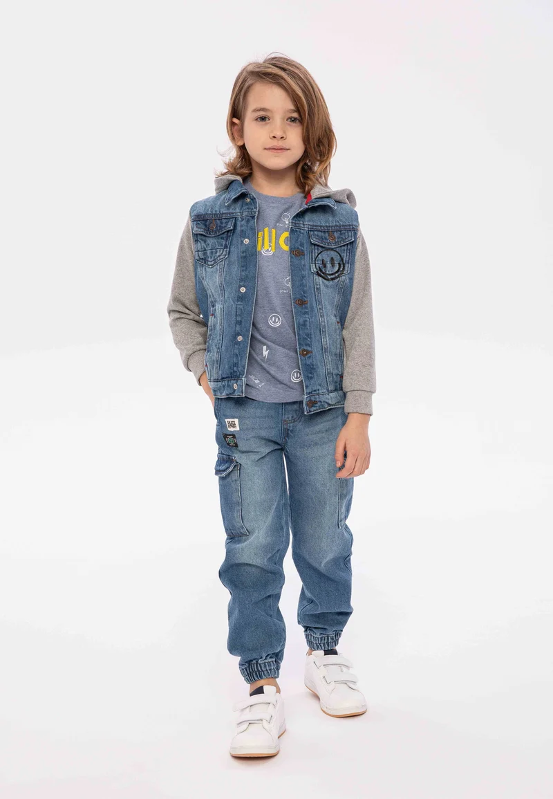 Boys' hooded denim jacket in blue