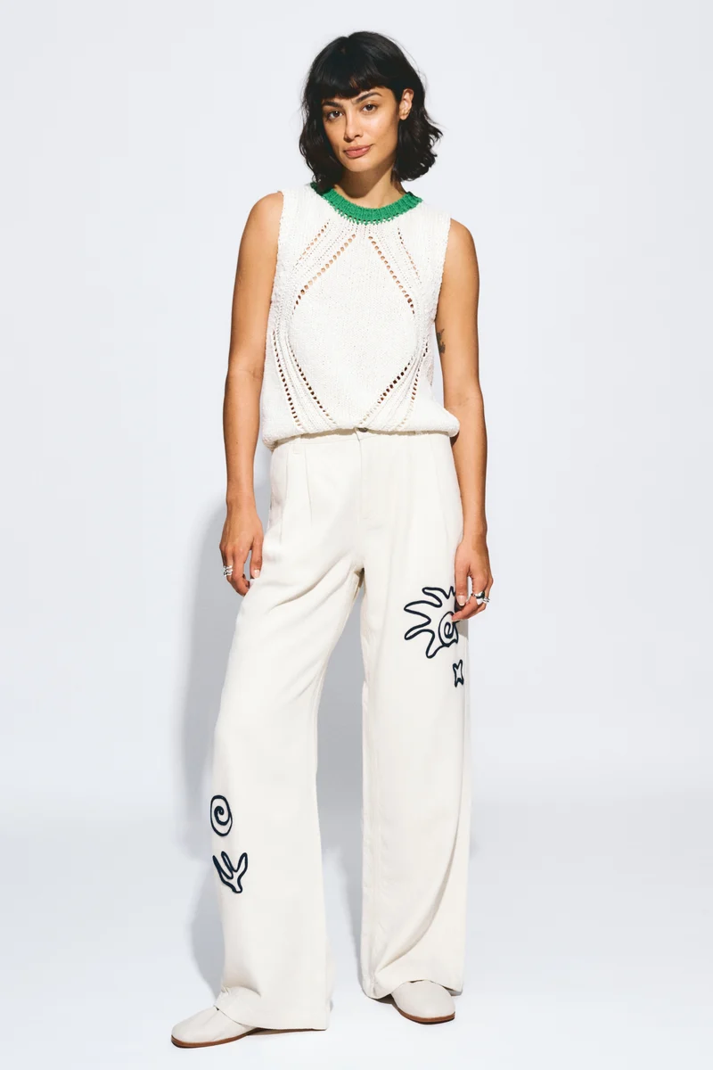 Jeans White Embroidery Beige SP9567