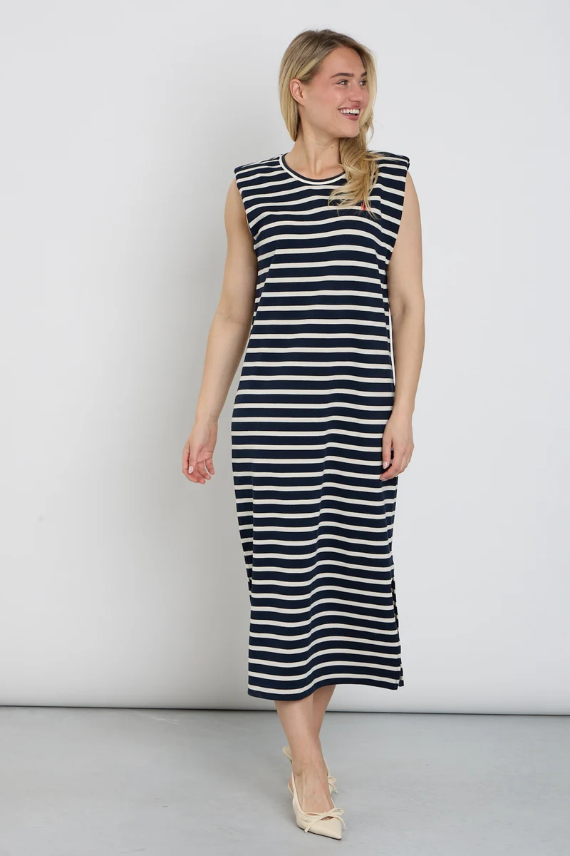 Jurk Midi Mouwloos Gestreept Navy C752L