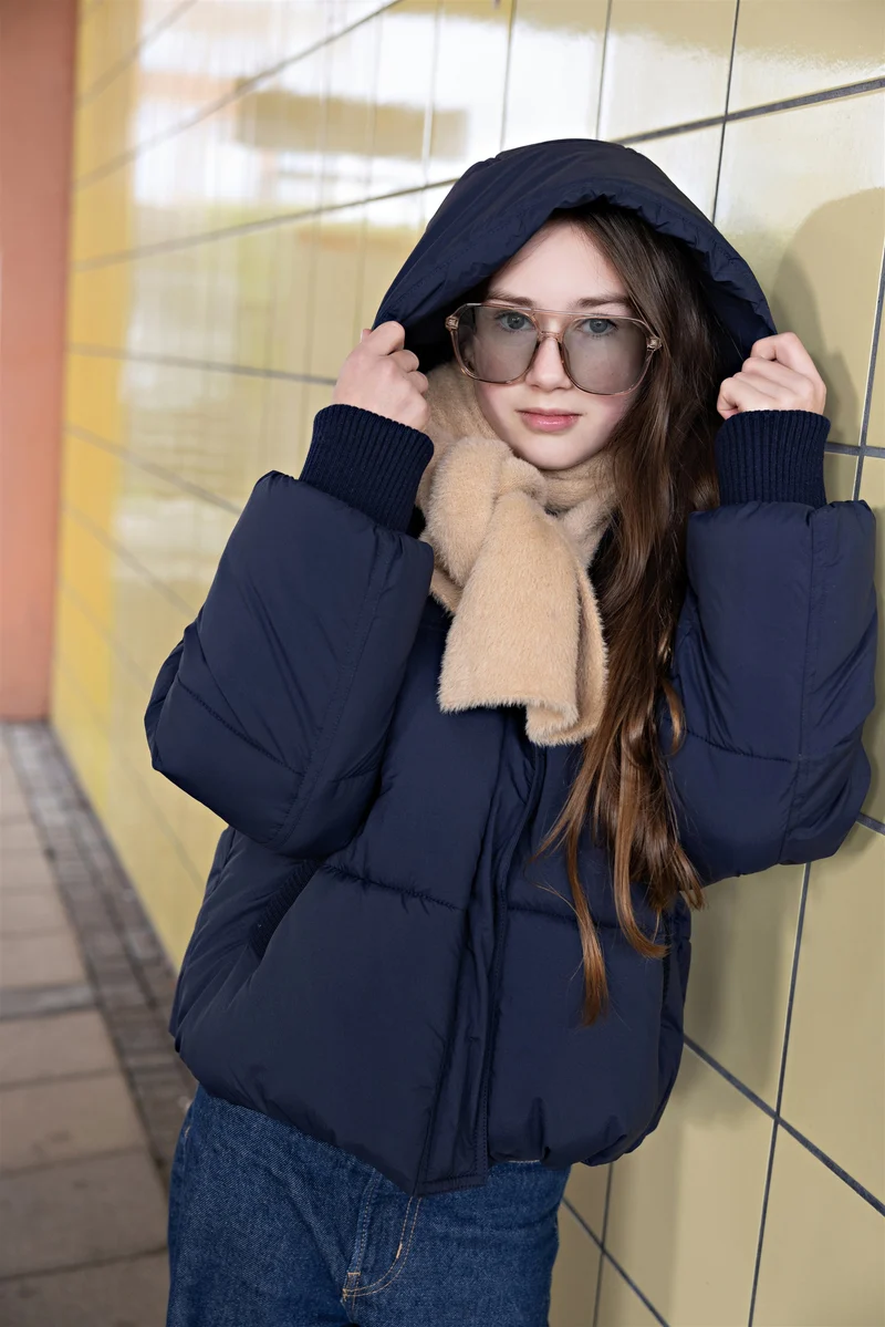 Badeau Wijde Winterjas met Capuchon Donkerblauw