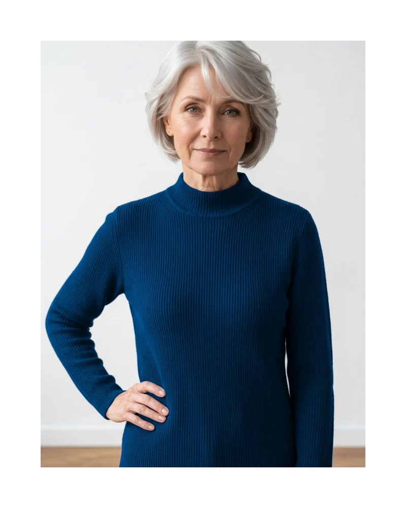 Cashmere Feeling Rib Pullover met Turtleneck Donkerblauw
