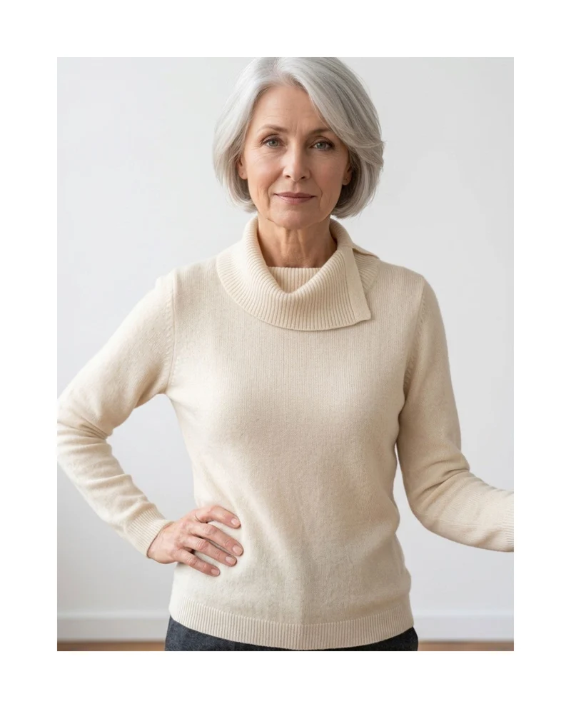 Cashmere Feeling Pullover met Splitkraag Beige