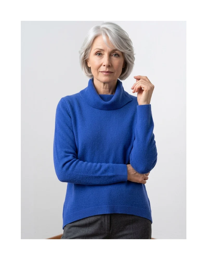 Cashmere Feeling Pullover met Splitkraag Kaobaltblauw