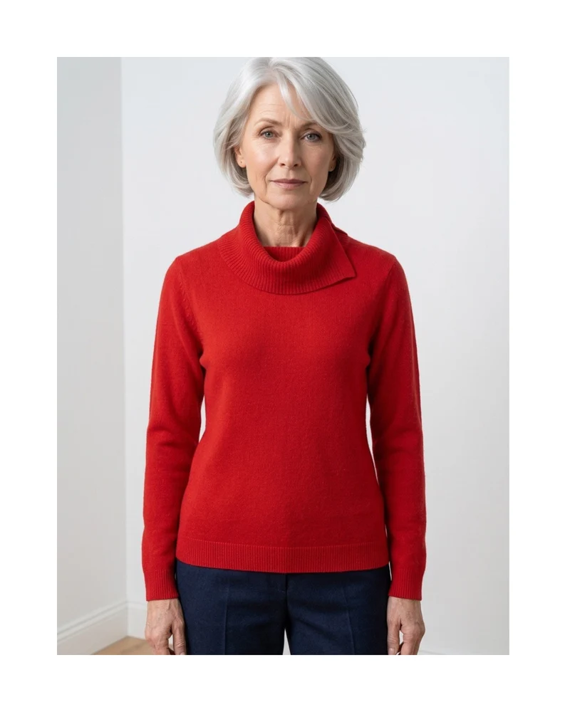 Cashmere Feeling Pullover met Splitkraag Rood