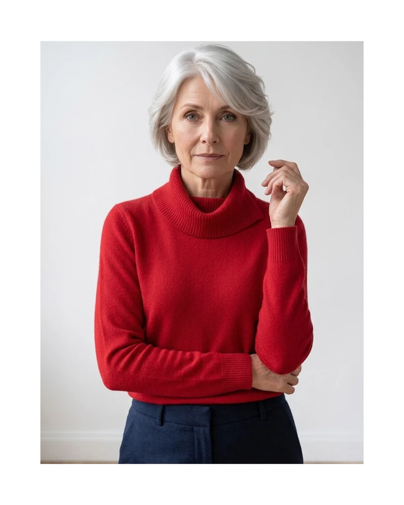Cashmere Feeling Pullover met Splitkraag Dames Berry Red