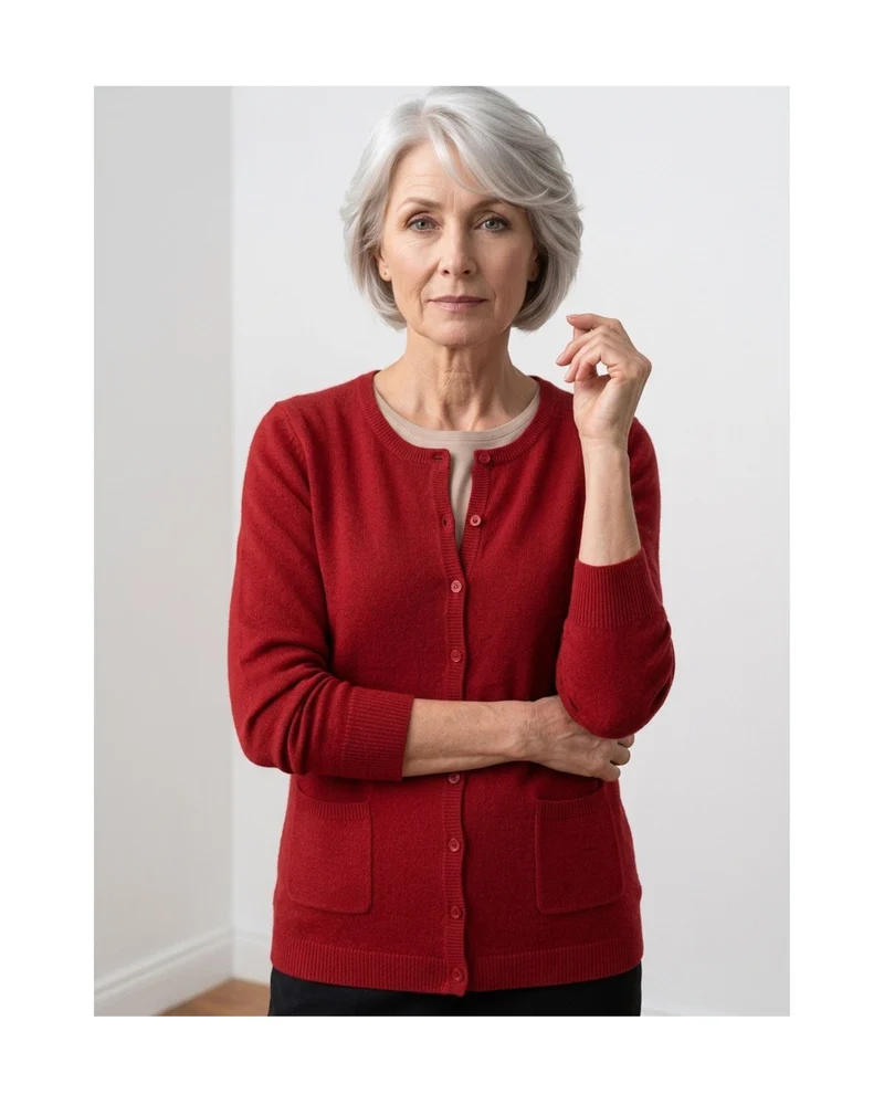 Cashmere Feeling Vestje Ronde Hals Zakjes Rood
