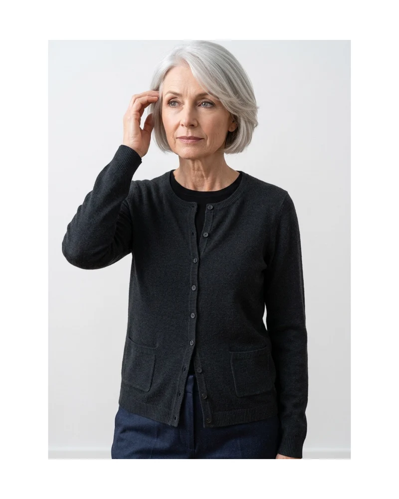 Cashmere Feeling Vestje Ronde Hals Zakjes Zwart