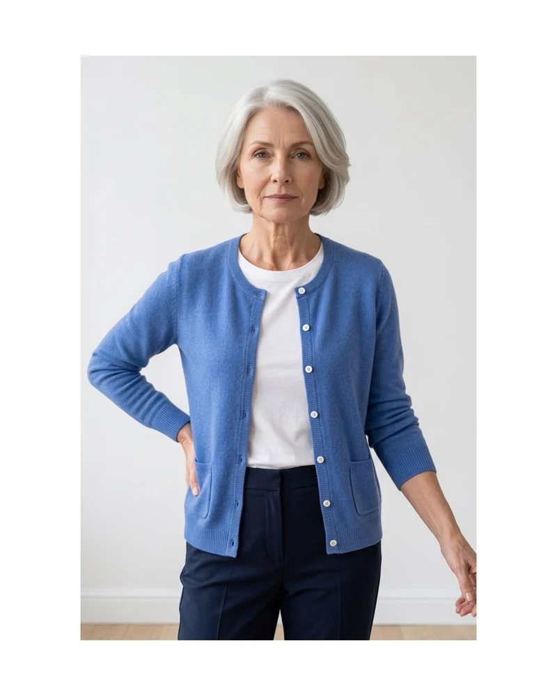 Cashmere Feeling Vestje Ronde Hals Zakjes Kobaltblauw
