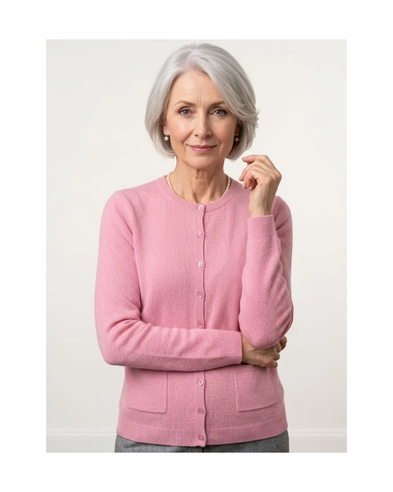 Cashmere Feeling Vestje Ronde Hals Zakjes Oudroze