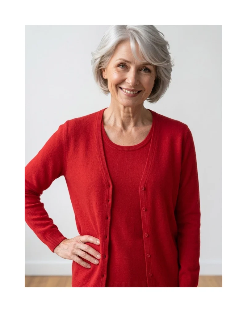 Cashmere Feeling Twinset – Zachte Knitwear in Uni kleur Berry Red