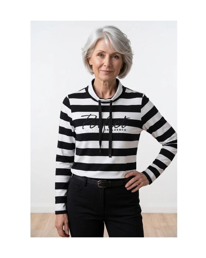 Gabrielle K. Shirt Met Turtleneck Streep Zwart Offwhite