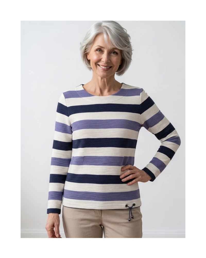 Gabrielle K. Ribtrui Met Boothals Streep Rafblauw Marine Wit