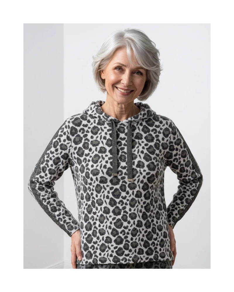 Gabrielle K. Sweater met dierenprint en turtleneck Khaki Antraciet Wit