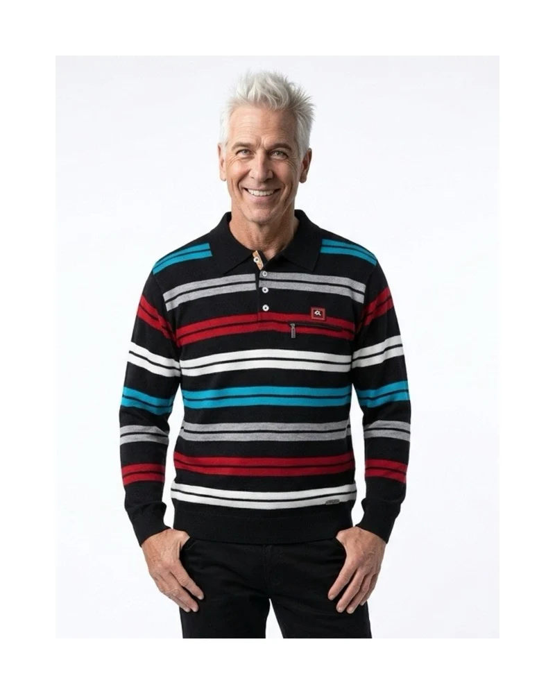 Heren Pullover Met Kraag streep Marine Aqua Rood