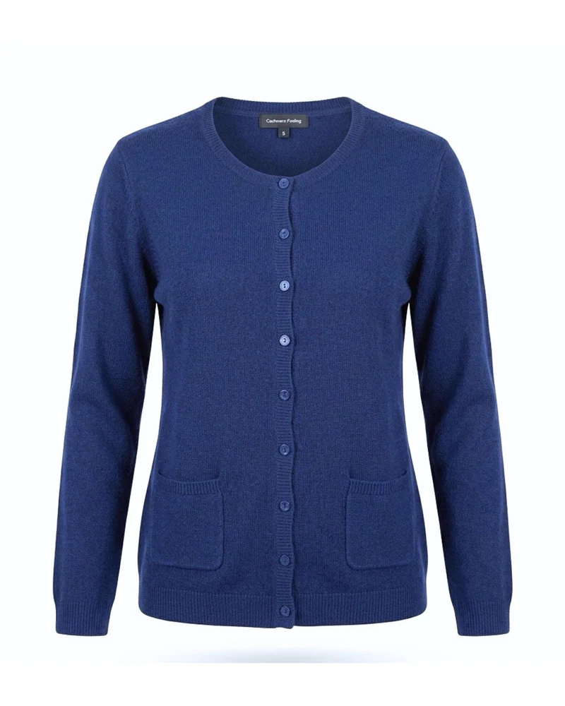 Cashmere Feeling Vestje Ronde Hals Zakjes Donkerblauw