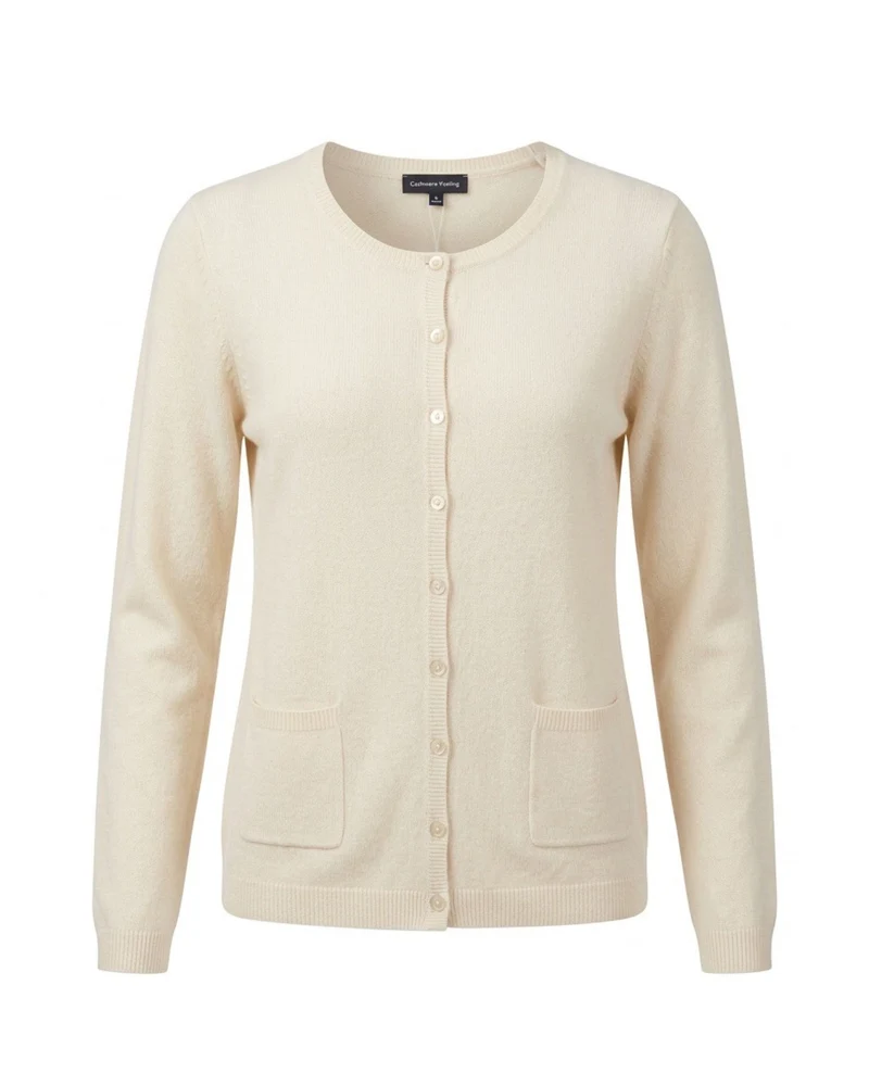 Cashmere Feeling Vestje Ronde Hals Zakjes Creme