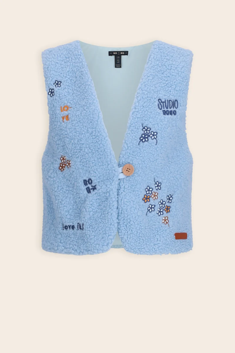 Kadi Geborduurde Teddy Gilet Lichtblauw