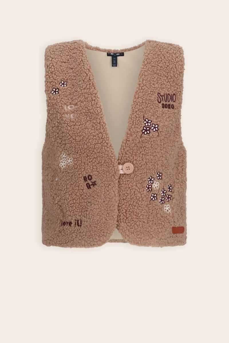 Kadi Geborduurde Teddy Gilet Bruin