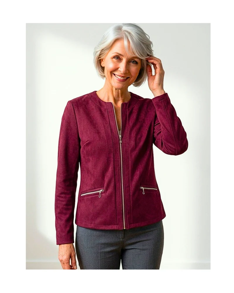 Suèdine Vestjasje met Rits fuchsia