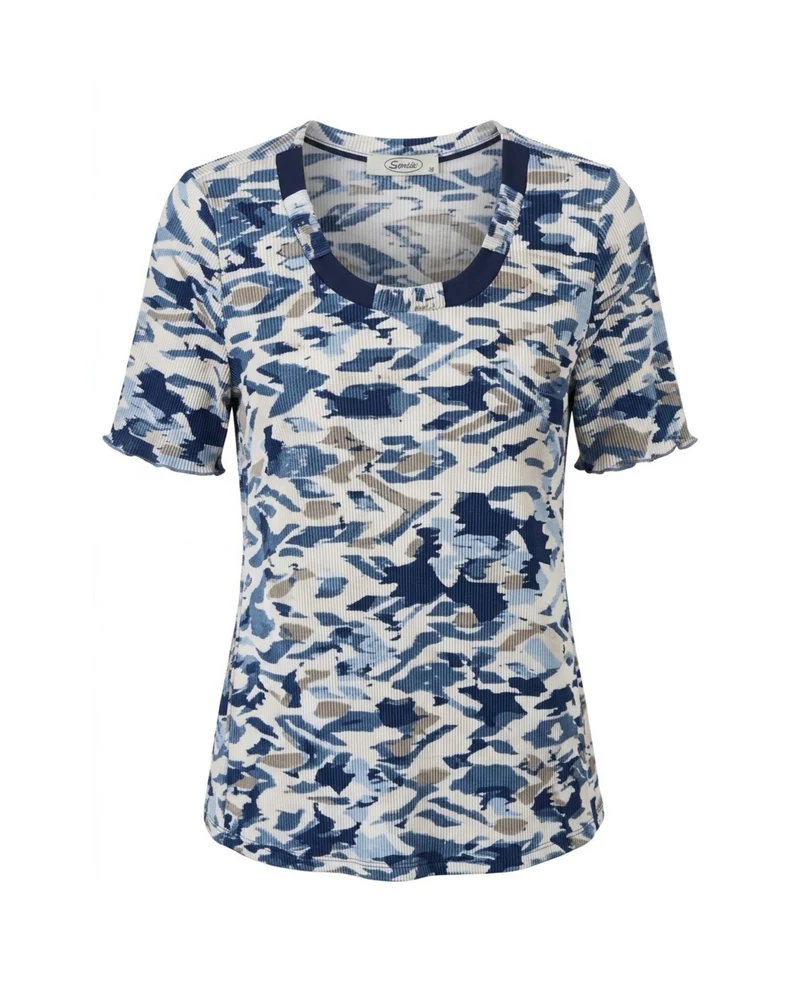 Sensia Plissé Shirt Blauw Beige