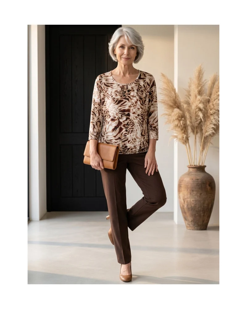 Blouson Shirt 3/4 Mouw Dierenprint Beige Bruin