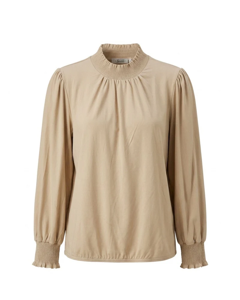 Sensia Blousonshirt Gesmokte Col Uni Beige