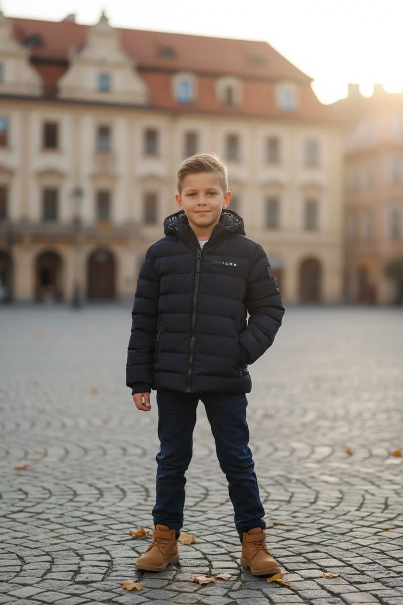 ICON Gewatteerde Winterjas Zwart/Navy Jongens