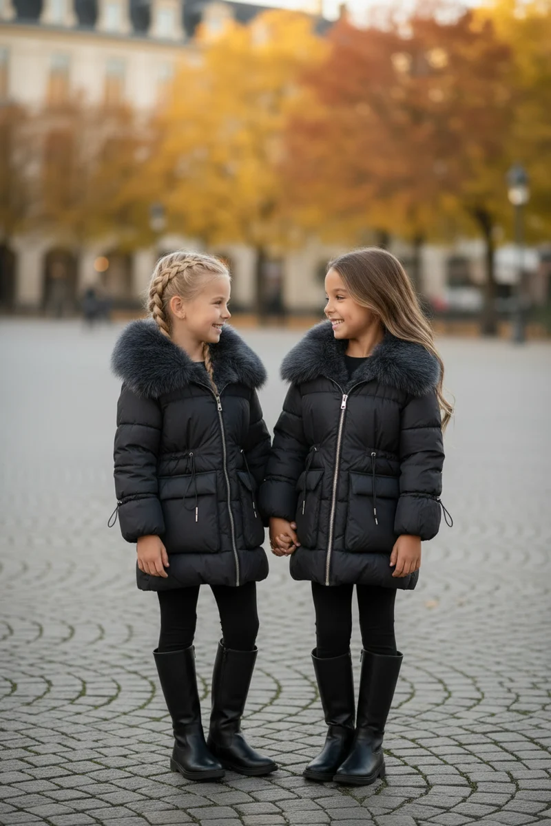 Sophia Luxe Gewatteerde Winterjas Zwart Meisjes met Imitatiebont