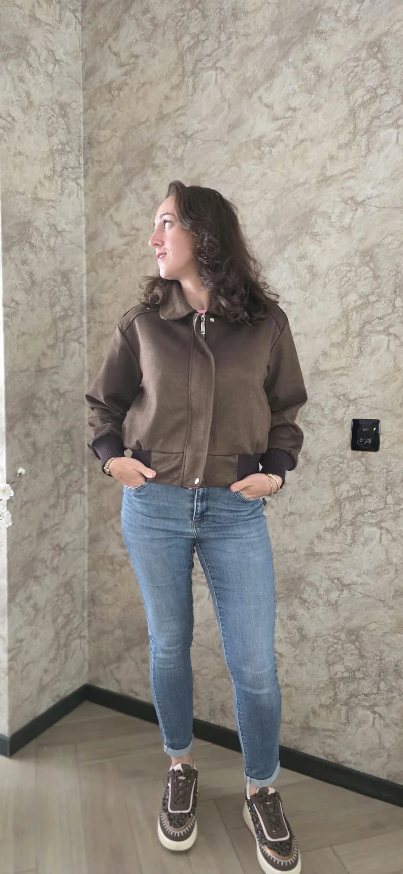 Bruin Suède Look Bomberjack Dames