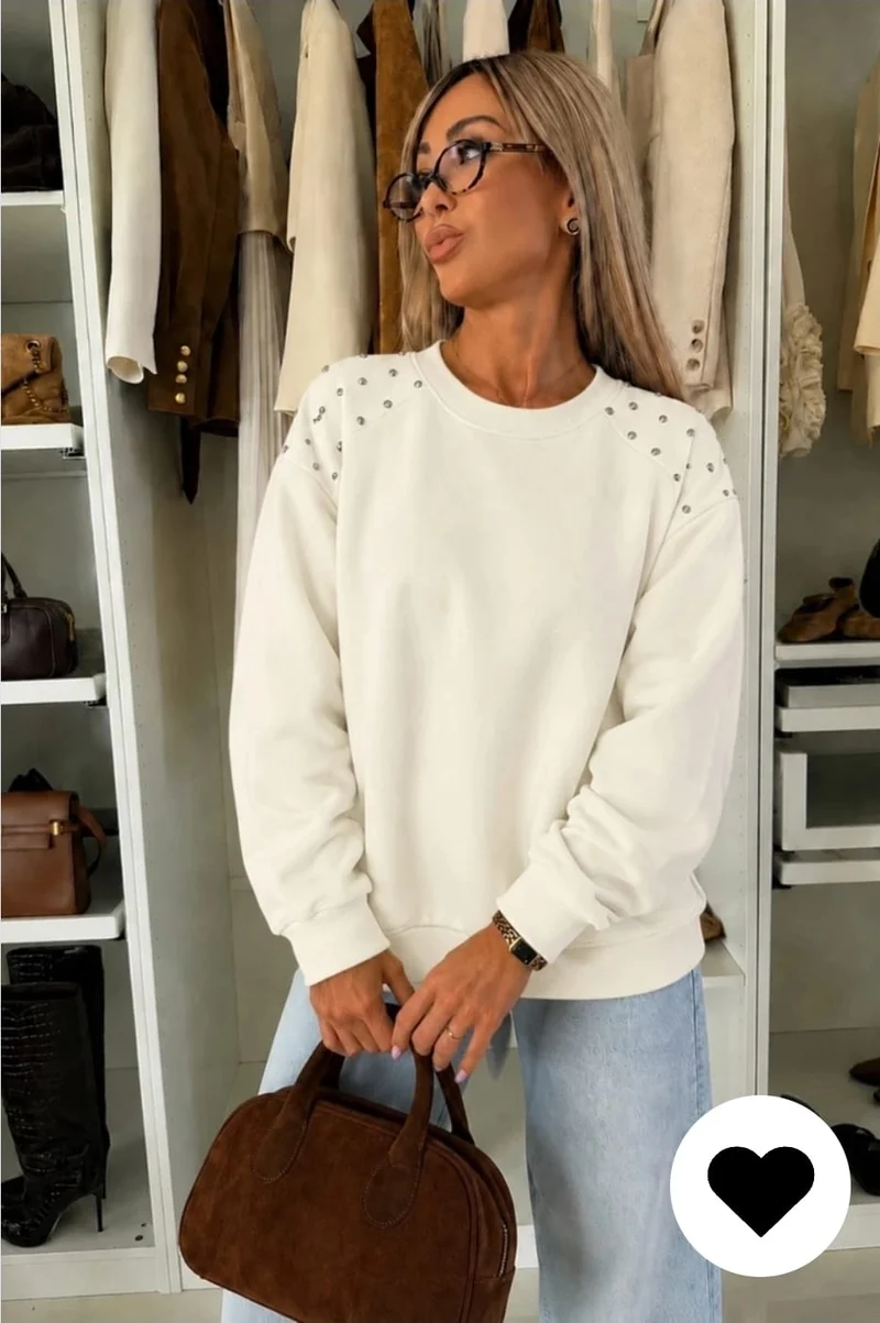 Witte Sweater Dames met Pareldetails