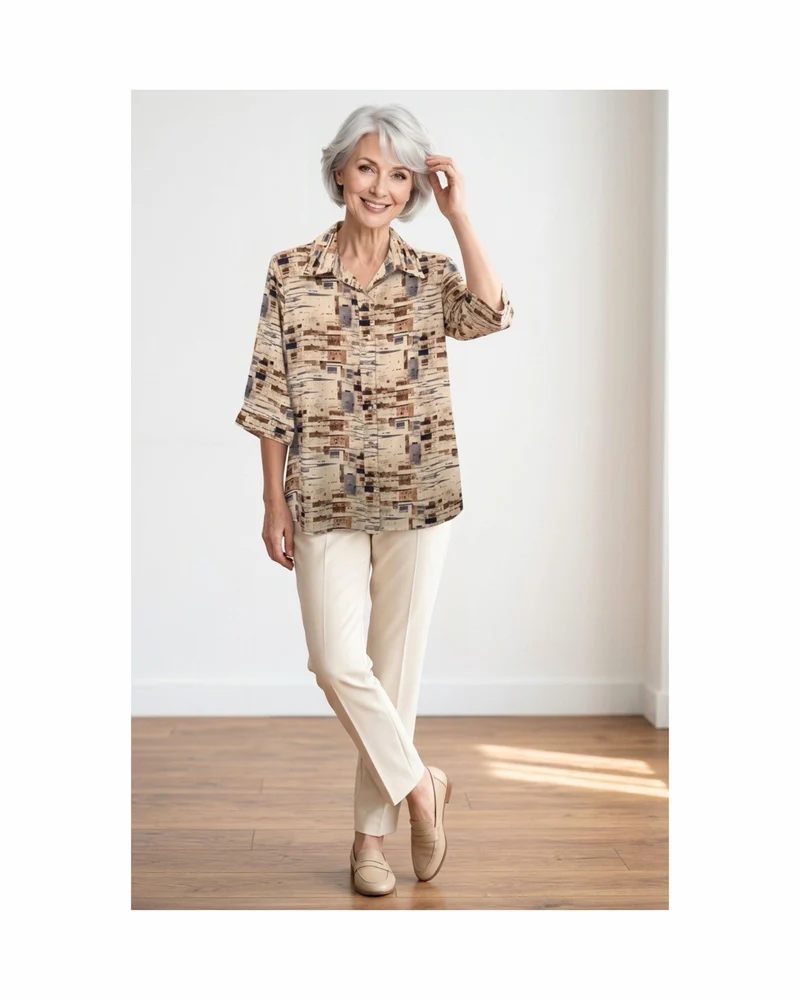 Dames Blouses Driekwart Beige Bruin Tinten