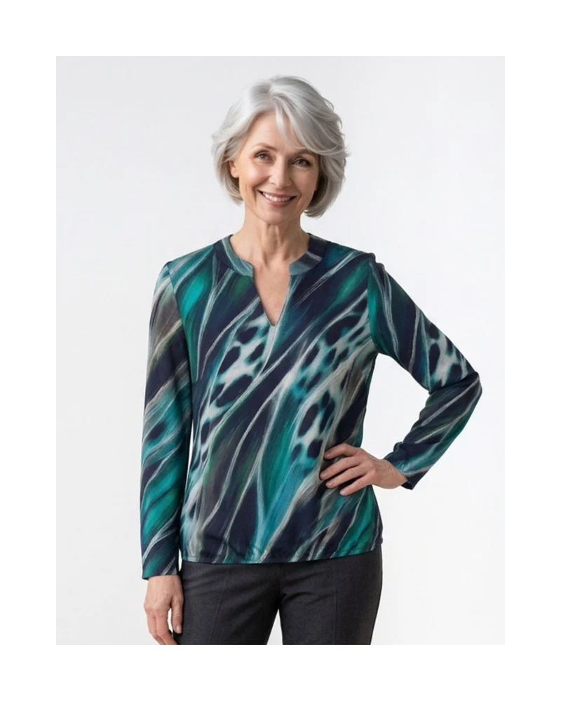 Sensia Blouson shirt in Pauwenkleuren