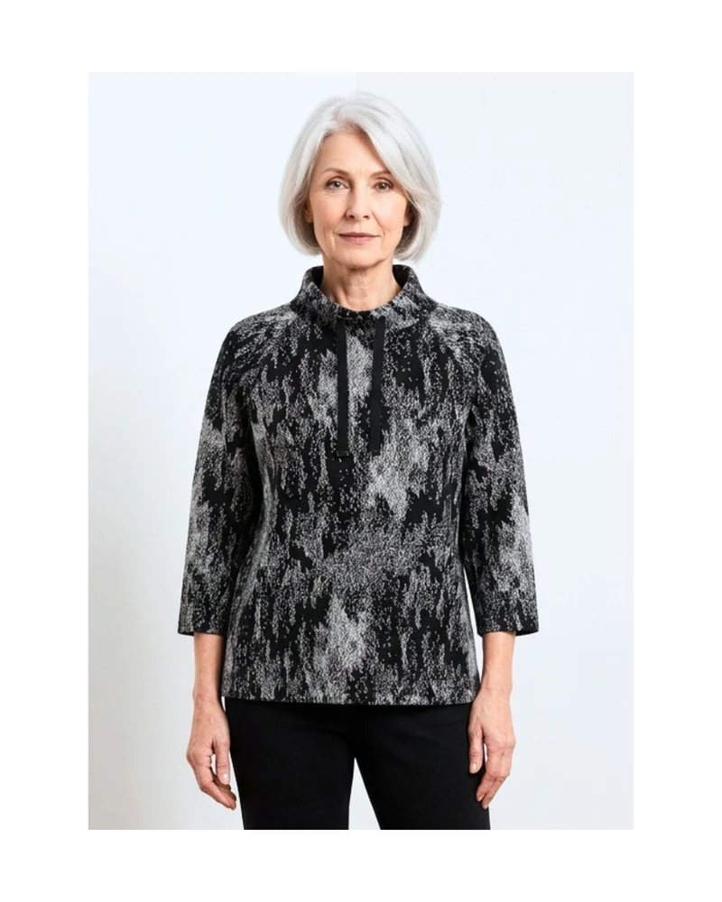 Gabriella K Sweater met Opstaande Col Zwart Wit