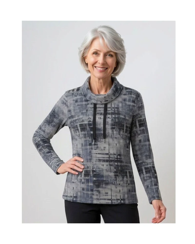 Gabriella K Sweater met Hangcol en Veter Blauw Zwart