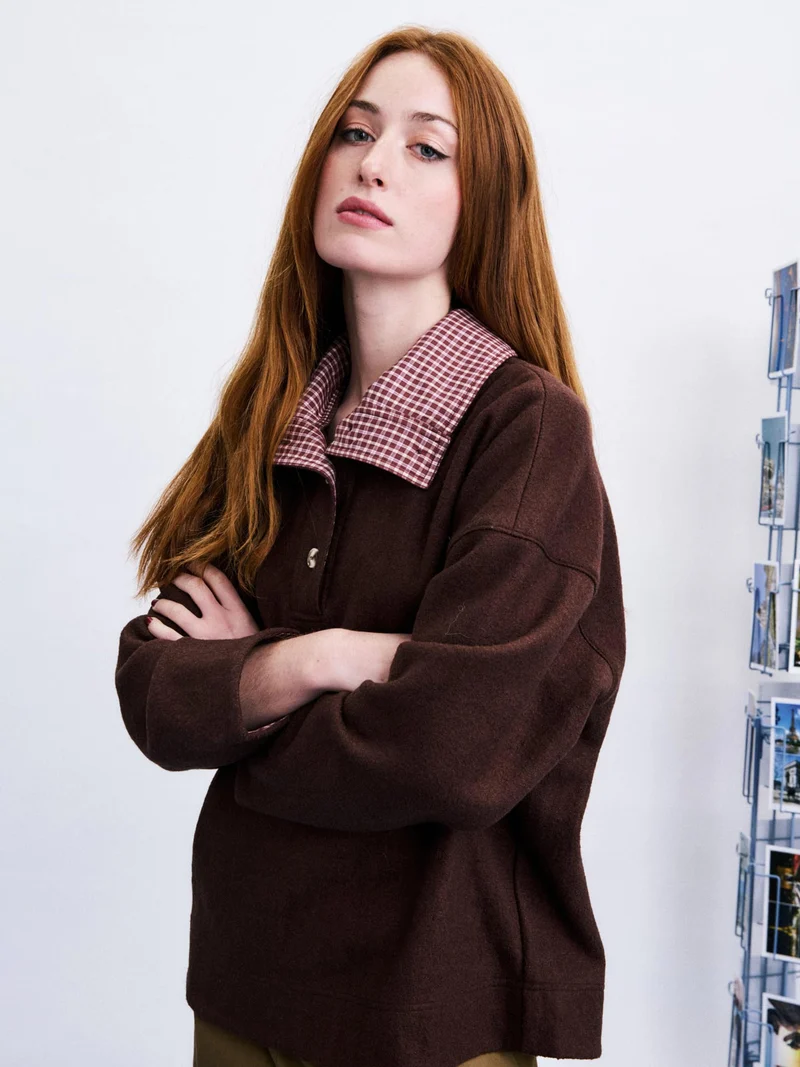 Bruine sweater met alpaca mogami