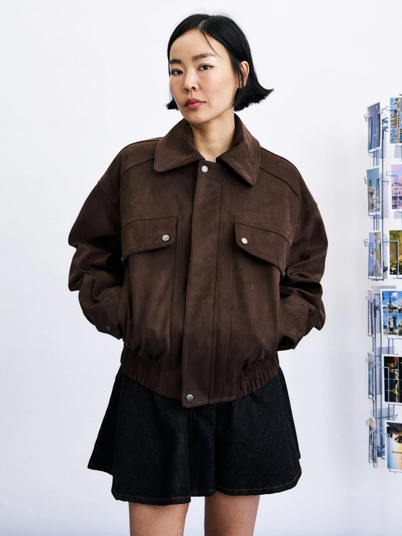 Donkerbruine suede bomberjacket foxton