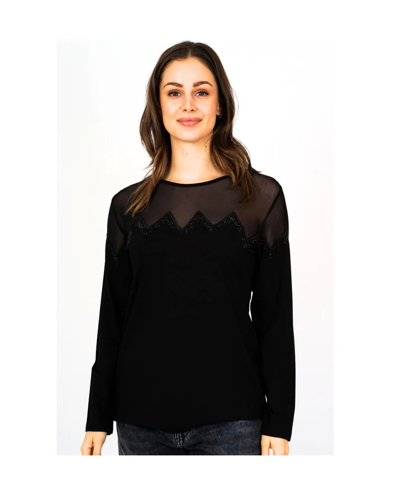 Gabriella K. Feestelijk Shirt met Gaasdetail en Strass Zwart