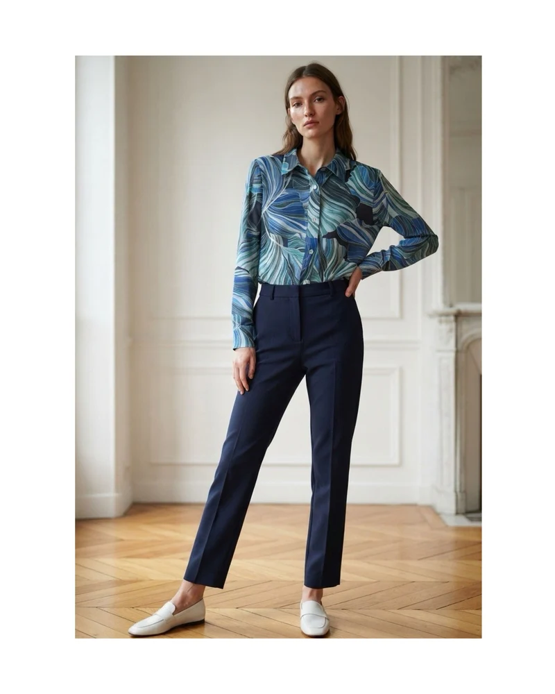 Gabriella K. Jersey Blouse met Bladprint Kobaltblauw Groen