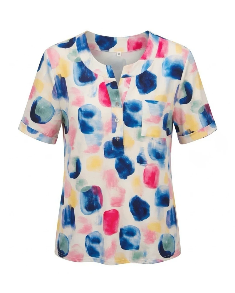 Dames Shirt Zilveren Knoopjes Borstzakje Kobalt Geel
