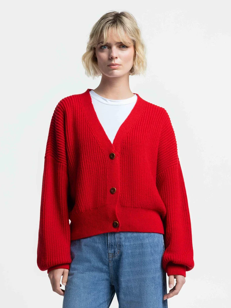 Rood gebreid vest decima