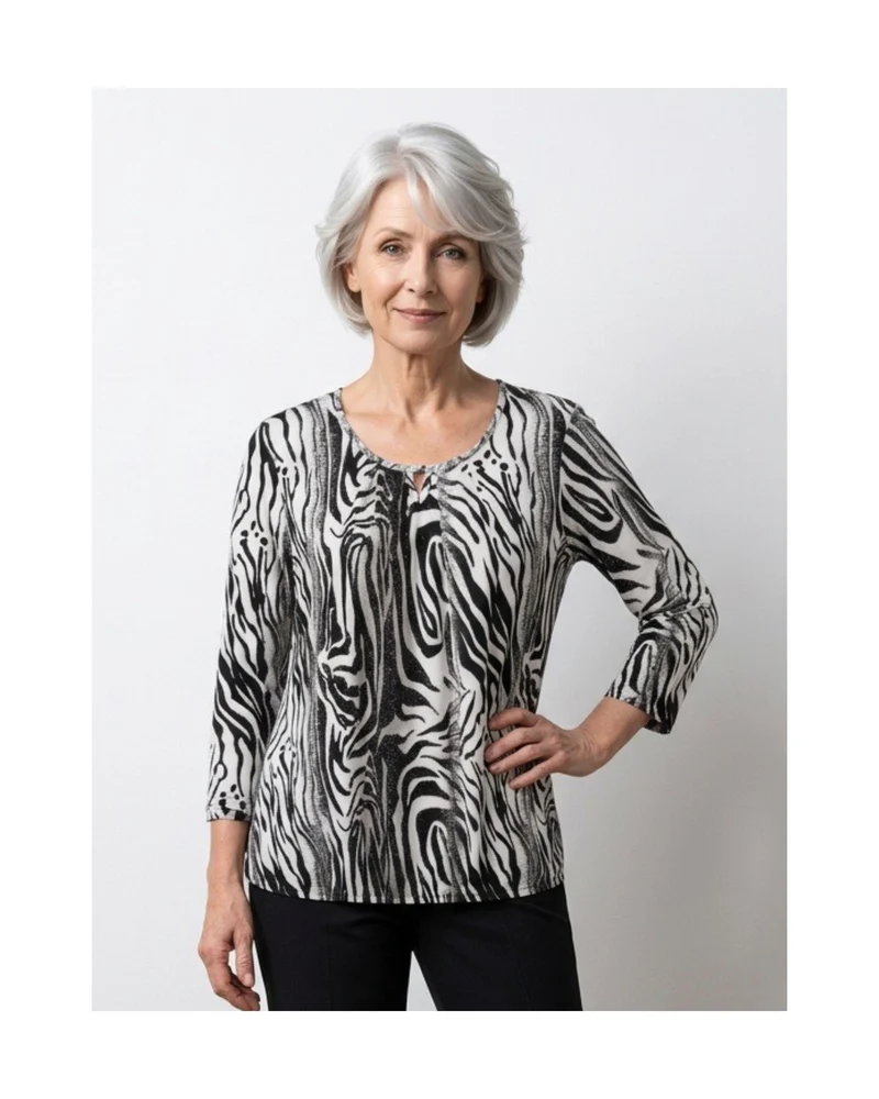 Blouson Shirt 3/4 Mouw Dierenprint Zwart Wit