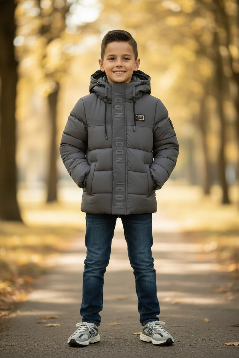 ICON Grijze Gewatteerde Winterjas Jongens