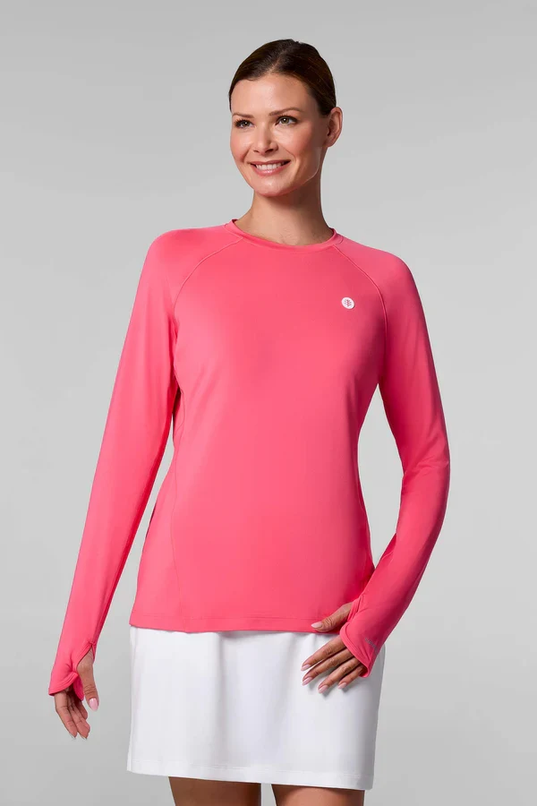 Coolibar - UV-fitnessshirt voor dames - Lange mouw - Devi -Sunkist Coral