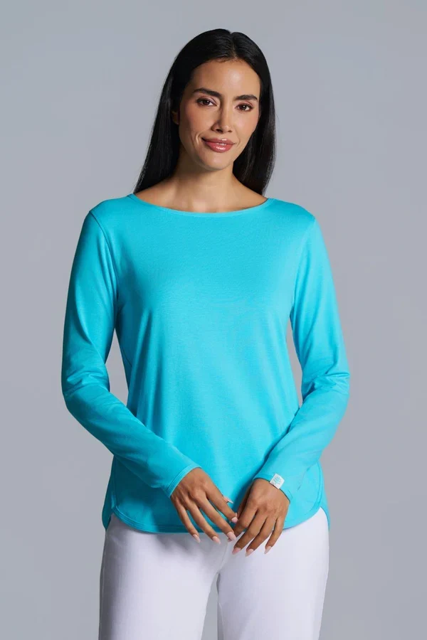 Coolibar - Heyday Side split UV Shirt voor dames - Longsleeve - Blue Curacao