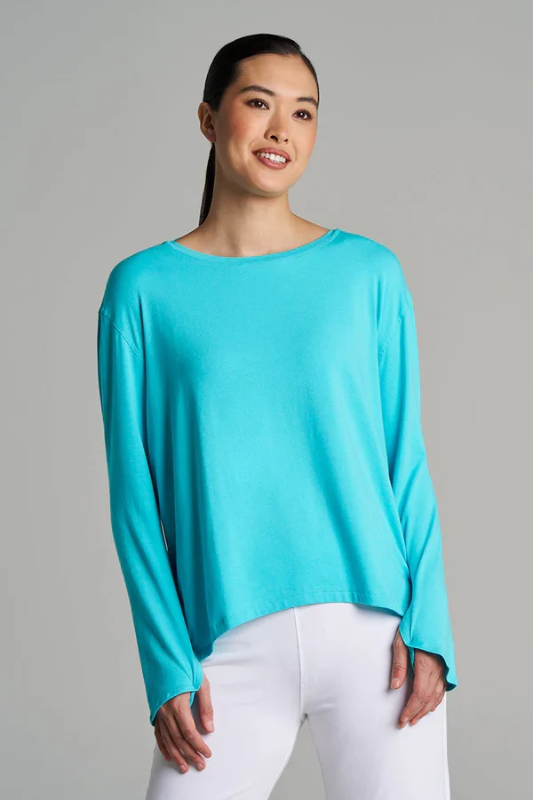Coolibar - West Palm Drape Tee UV Shirt voor dames - Longsleeve - Blue Curacao