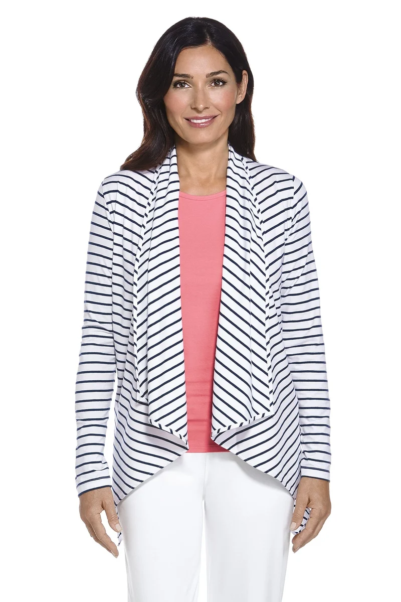 Coolibar - UV Sun Wrap Vest voor dames - Marietas - Wit met Navy streep