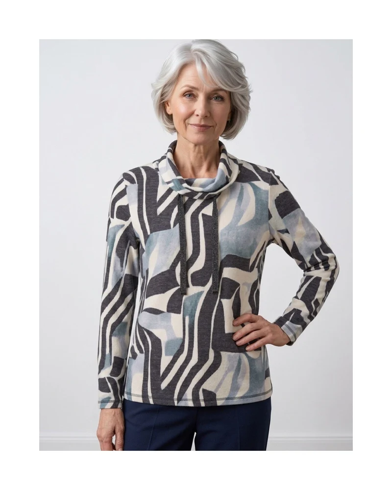 Gabrielle K. Zachte Sweater Met Hangcol En Sierkoord Blauw Grijs